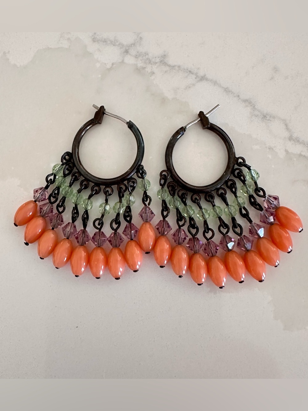 Chandelier Earrings in Vintage Bronze Tone with Vibrant Beads